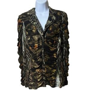 VTG Alberto Makali Crinkle Ruched Blouse L Abstract Artsy Mob Wives Dark Fairy
